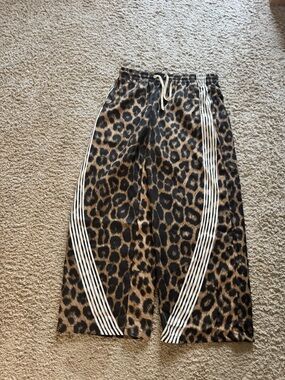 Leopard Print Jogger Pants with White Side Stripes